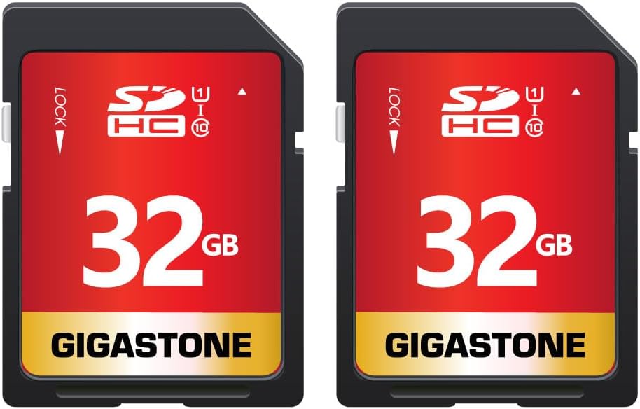 Gigastone 32GB 2-Pack U1 10 2 SD Card UHS-I Class SDHC Memory Card High-Speed Full HD Video Compatible with Canon