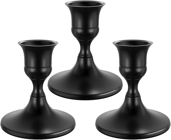 Black Taper Candle Holders Set of 3, Vintage Metal Candlestick Holders for Dinner Room Table Centerpiece or Mantel Wedding Party Decor