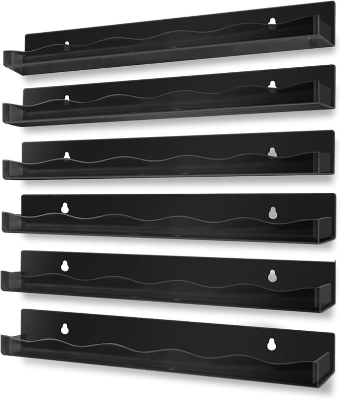 BTremary 15" Nail Polish Rack Wall Mounted Shelf Acrylic Paints Gel Polish Organizer and Storage with End Caps for Nail Techs, Art Lovers, Great Display Salons, Floating Shelves for Wall, Black