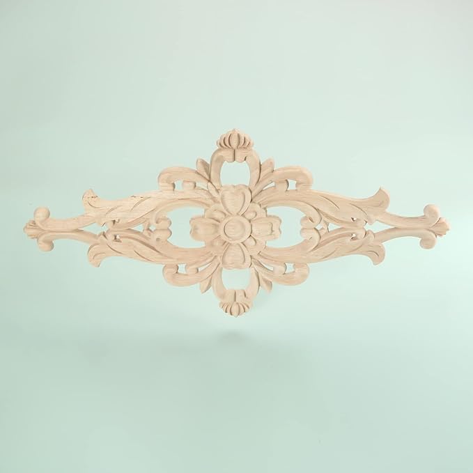 MUXSAM Wood Carved Appliques Furniture Decorative Onlays, 1Pc Unpainted DIY Center Carving Decal for Door Wall Ceiling Cabinet Dresser Mirror Bed Mantel Bench Decoration, 40x20cm/15.75"x7.87"