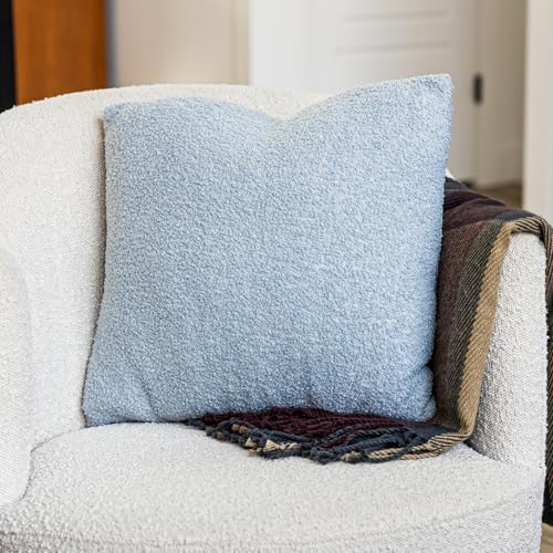 SAMIAH LUXE Blue Teddy Boucle Pillow Covers 20x20 2pcs for Home Living Room Decor, Sherpa Textured Decorative Throw Pillow Covers for Boho Decor, Square Throw Cushion Euro Shams for Modern Farmhouse