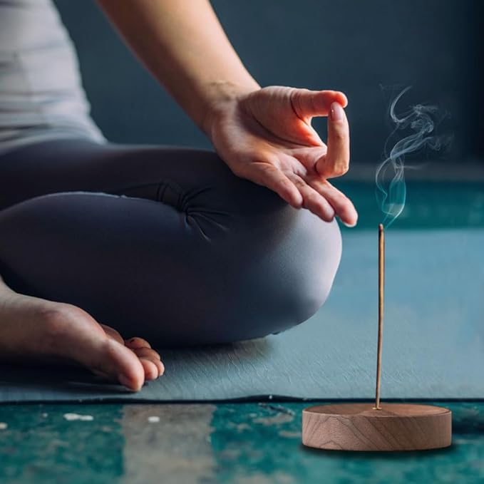 Black Walnut Incense Holder for Sticks - Round Wooden Incense Burner Tray, Handcrafted Natural Aroma Diffuser Bowl with Minimalist Design