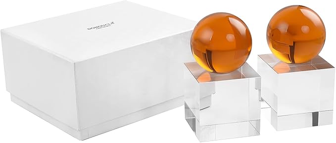 Crystal Bookends, 1 Pair of Decorative Tabletop Bookends for Office, Home, Desk, Comes with Gifed Box, Amber