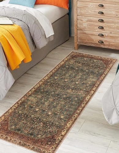 Keen Home Design 2x7 Rug - Machine Washable Runner Rug with Non-Slip Backing, Ideal for Hallway, Entryway, Kitchen, Laundry Room - Vintage, Easy Clean, Durable, Low Pile Rug - (2'6" x 7')