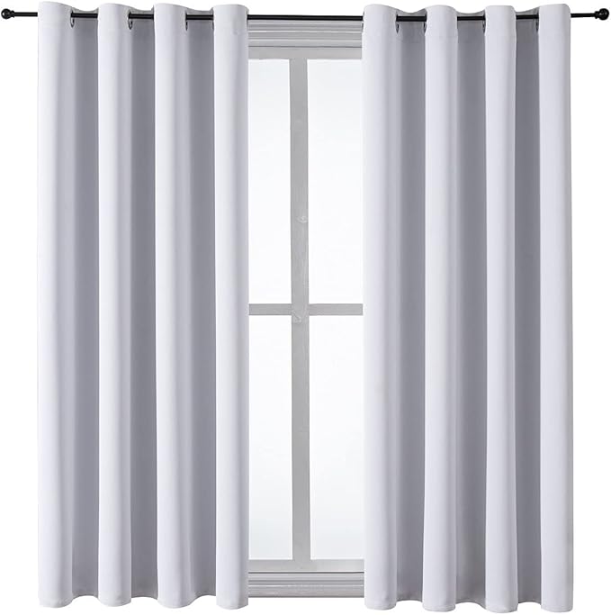 ChrisDowa Grommet Room Darkening Curtains for Bedroom and Living Room - 2 Panels Set Thermal Insulated Blackout Curtains (Greyish White, 52W x 45L)