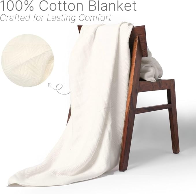 100% Cotton Herringbone Weave Blankets, 90" X 90" Queen, Throw Blanket for Bed, All Season Cotton Blanket, Cozy Blanket,Throws & Bed Blanket, Throw Blanket for Couch, Modern Home Decor -Tusk