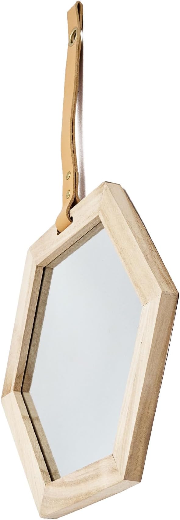 2 Piece 11 x 10 Inches Harlan Hexagon Mirror with Beige Wood Frame, Wall Geometric Mirrors Decor, Hanging Wall Glass Mirror for Home/Bedroom/Living Room/Hallway/Entryway
