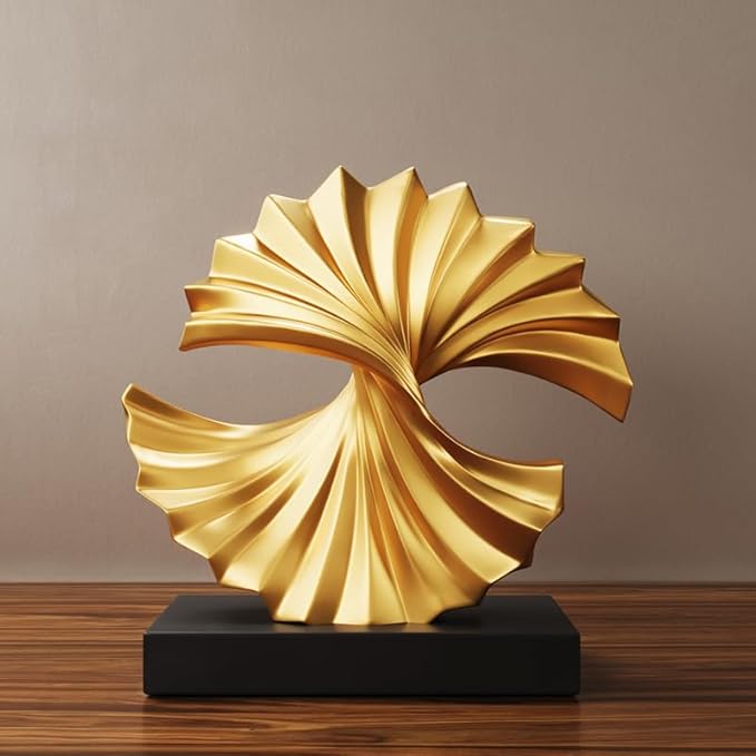 Golden Wave Resin Origami Statue Modern Abstract Home Decoration Emphasizes Abstract Office Desk Carving Table Family Bedroom Living Room Garden Office Golden Stripe Decoration (D)