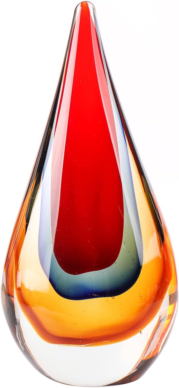 Yao Yuan Hand-Blown Glass Decor - Murano-Style Glass Statue and Figurine, Red