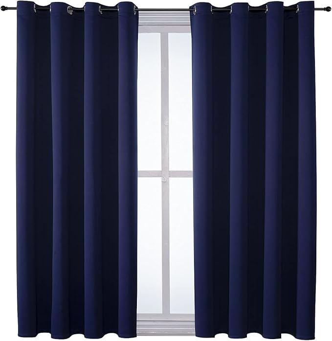 ChrisDowa Grommet Blackout Curtains for Bedroom and Living Room - 2 Panels Set Thermal Insulated Room Darkening Curtains (Navy Blue, 52W x 45L)