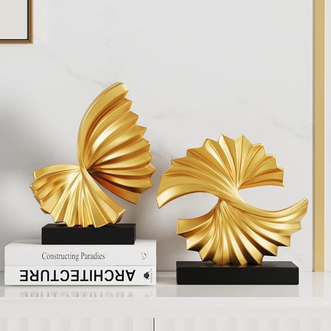 Golden Wave Resin Origami Statue Modern Abstract Home Decoration Emphasizes Abstract Office Desk Carving Table Family Bedroom Living Room Garden Office Golden Stripe Decoration (D)