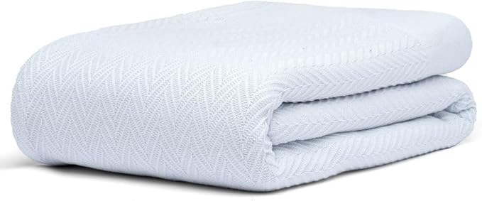 100% Cotton Herringbone Weave Blankets, 66"X90" Twin, Throw Blanket for Bed,All Season Cotton Blanket, Cozy Blanket,Throws Bed Blanket, Throw Blanket for Couch,Modern Home Decor -Light Blue