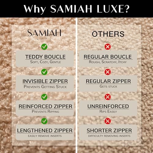 SAMIAH LUXE Cream Teddy Boucle Pillow Covers 18x18 2pcs for Home Living Room Decor, Sherpa Textured Decorative Throw Pillow Covers for Boho Decor, Square Throw Cushion Euro Shams for Modern Farmhouse