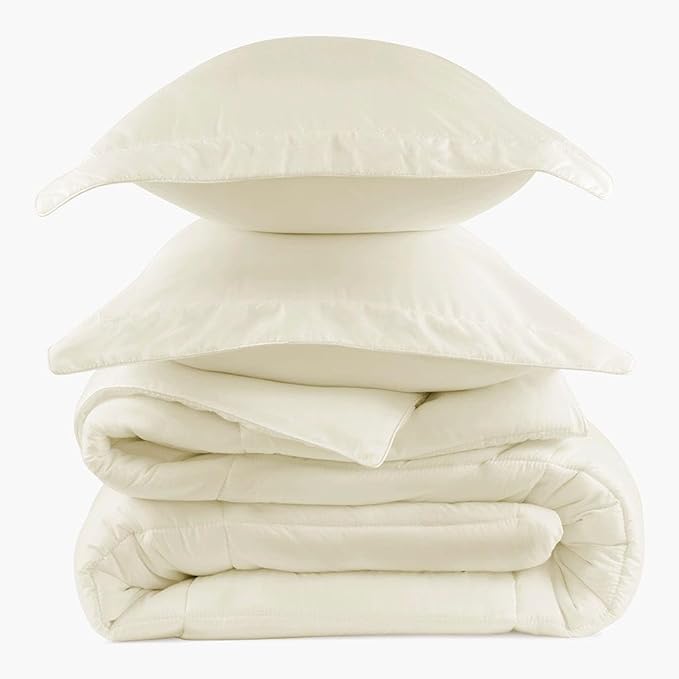 PeachSkinSheets Night Sweats: The Original 1500TC Soft Super Twin/XL Twin Oversized Comforter Set Vanilla Bean