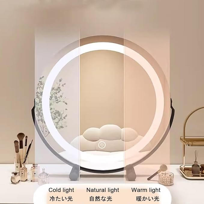 FERKAP Tabletop Vanity Mirror with Lights Lighted Makeup Mirror Touchscreen Control 3 Color Lighting Modes 360°Rotation High Definition Lighted Up Mirror (Color : White, Size : 11.8"X13.3")