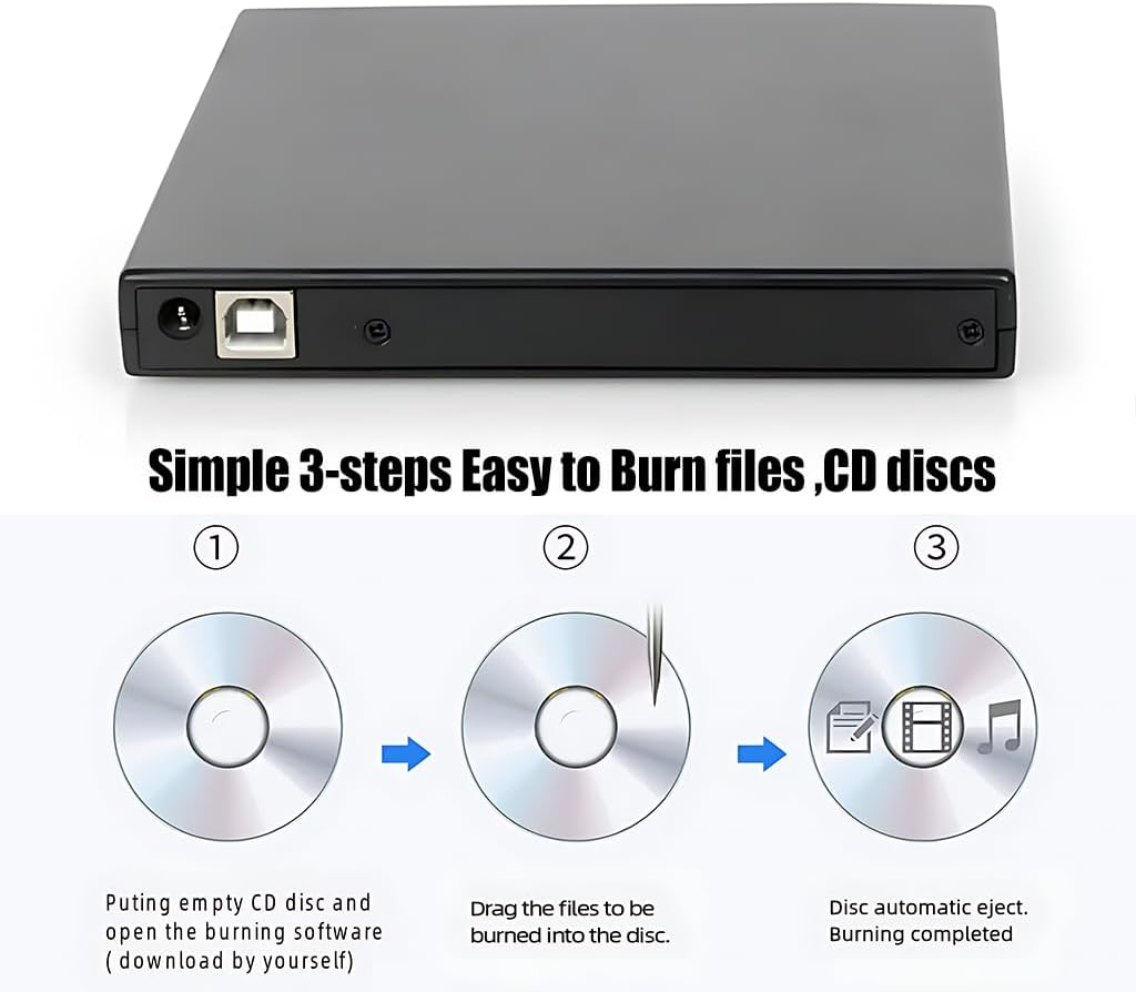 gingo 11/10/8/7 External CD DVD Drive Player, USB Slim Portable CD-ROM DVD+/-RW Drive Recorder CD Burner Reader Writer