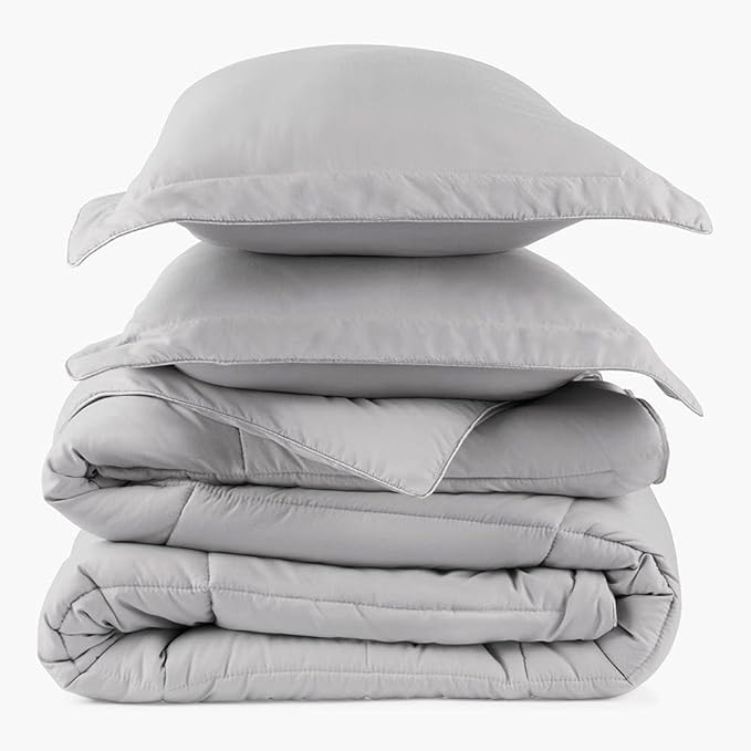 PeachSkinSheets Night Sweats: The Original 1500TC Soft Super Twin/XL Twin Oversized Comforter Set Brushed Silver