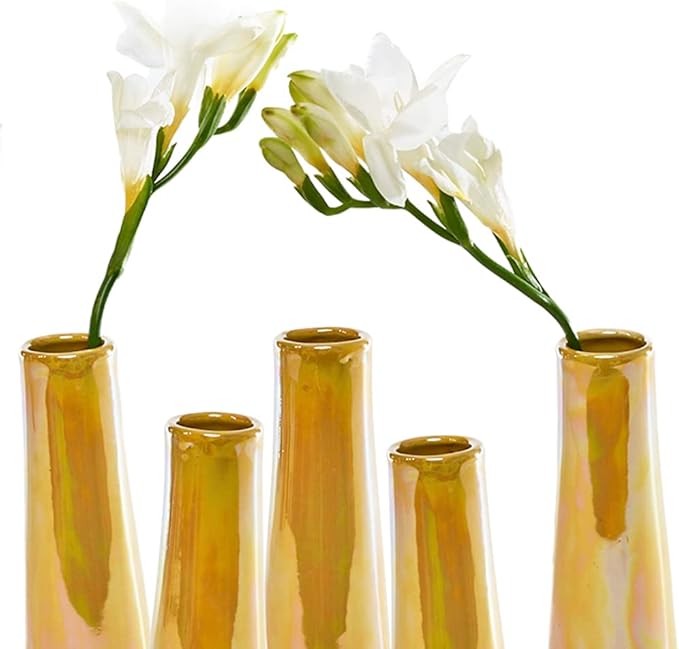 Chive - Set of 6 Galaxy, Small Cylinder Ceramic Bud Flower Vase, Unique Single Flower Decorative Floral Vase for Home Decor, Bulk (Yellow)