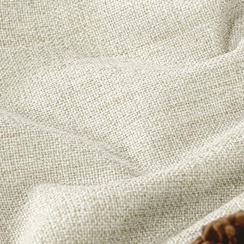 Lajode Short Blackout Curtains 45 Inch Length 2 Panels, Thermal Insulated Total Light Blocking Linen Window Curtains for Farmhouse Bedroom Basement, Bronze Grommet, Natural, Each 52" Wide