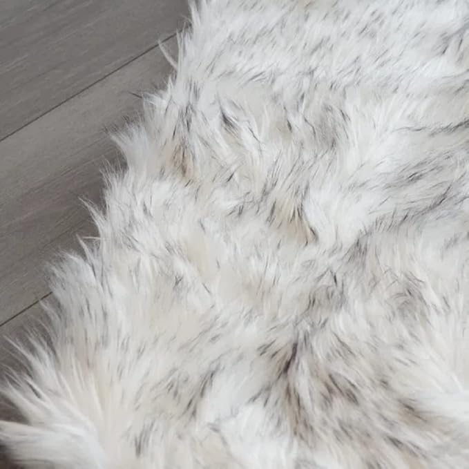 White and Grey Area Rugs 9x12 Living Room Large Washable Faux Fur Rugs for Bedroom Nursery Shaggy Sheepskin Fur Rectangle Rug