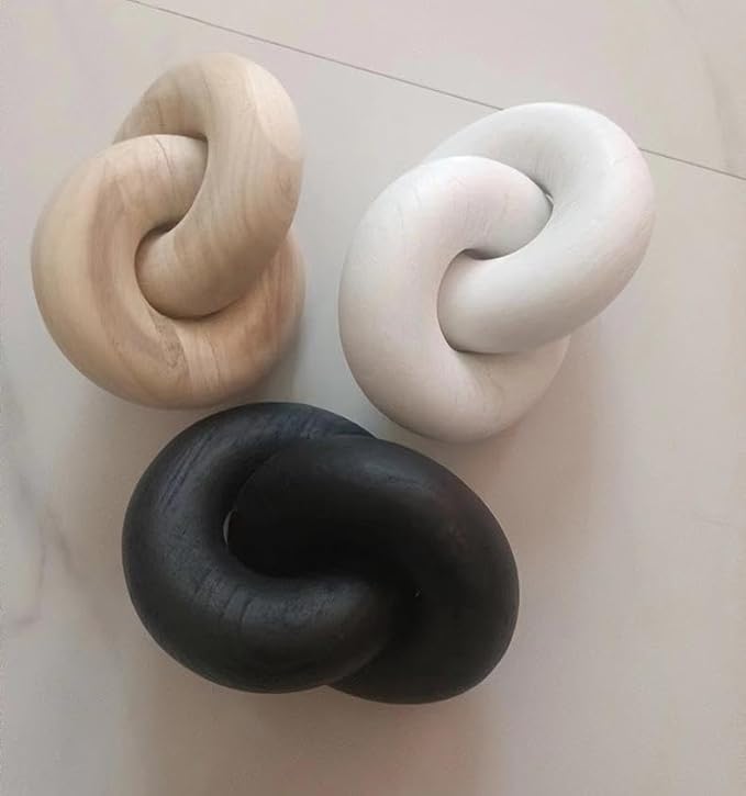 Decorative Wooden Chain Link, 2-Loop Design, Natural Paulownia Wood, Tabletop Ornament (Black)