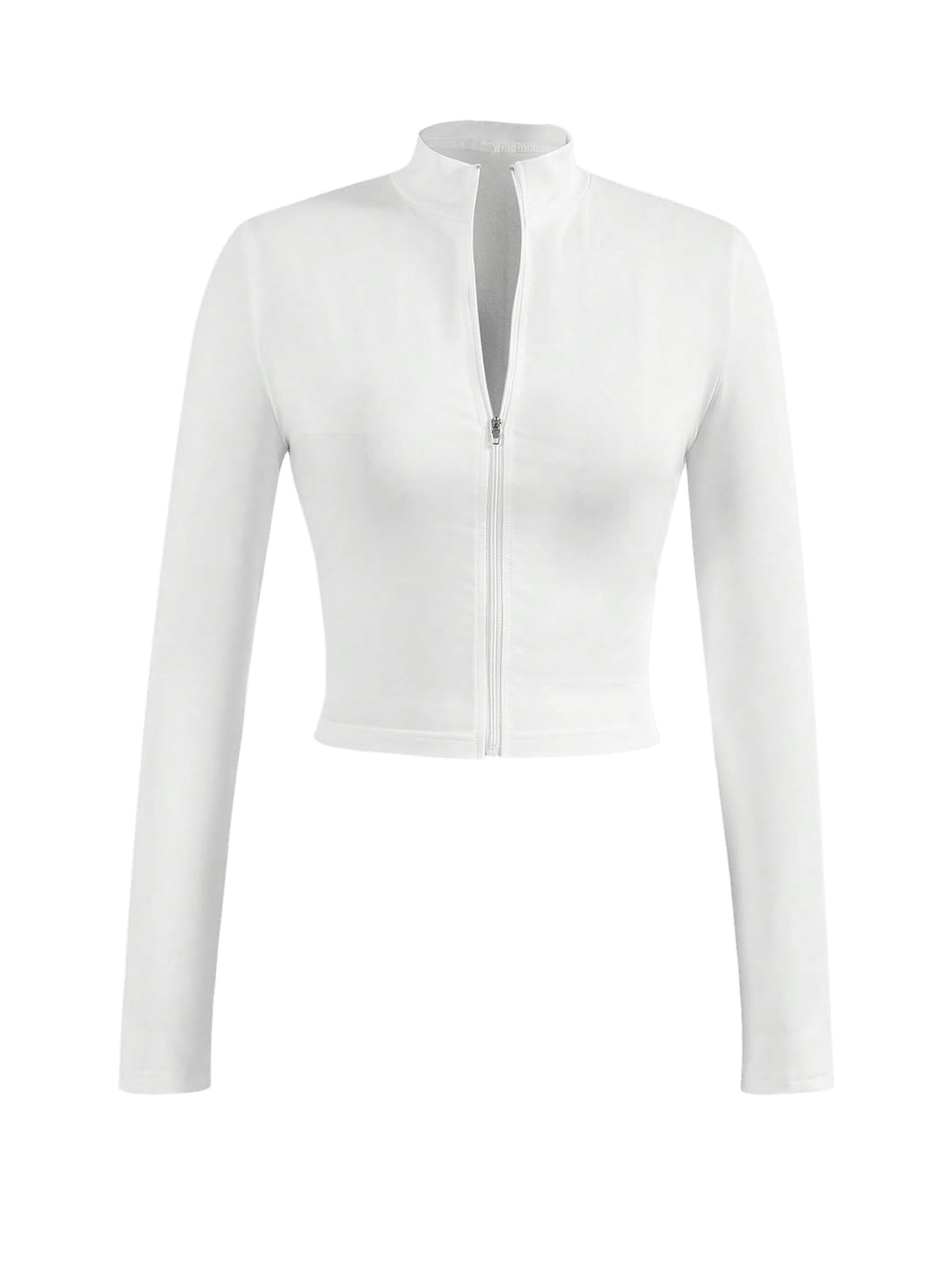 SOLY HUX Women's Full Zip Workout Running Crop Tops Athletic Jacket Long Sleeve Yoga Cropped Tee Shirts Solid White Medium