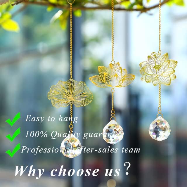 H&D HYALINE & DORA Suncatchers Lotus Leaf Pendant with Crystal Prisms Window Hang Sun Catcher Ornament Rainbow Maker for Home Garden Rearview Mirror Charms, Pack of 3