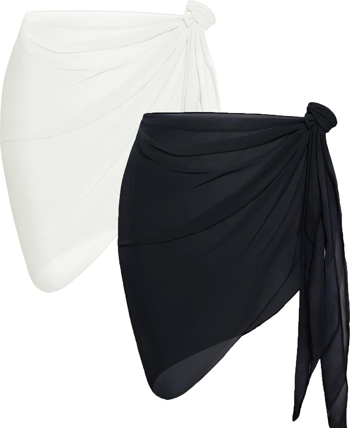 2 Pieces Sarong Cover Ups for Women Beach Bathing Suit Wrap Sheer Short Skirt Bikini Chiffon Scarf for Swimwear (Black,Leopard