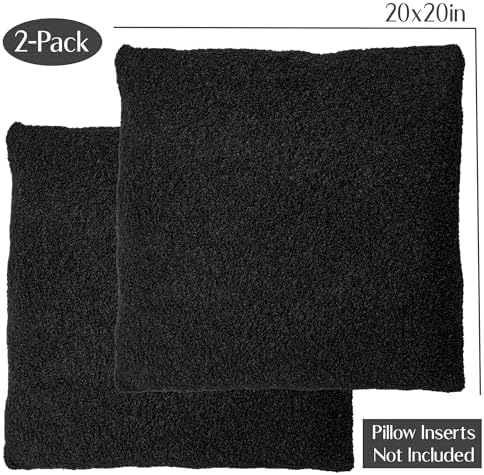 SAMIAH LUXE Black Teddy Boucle Pillow Covers 20x20 2pcs for Home Living Room Decor, Sherpa Textured Decorative Throw Pillow Covers for Boho Decor, Square Throw Cushion Euro Shams for Modern Farmhouse