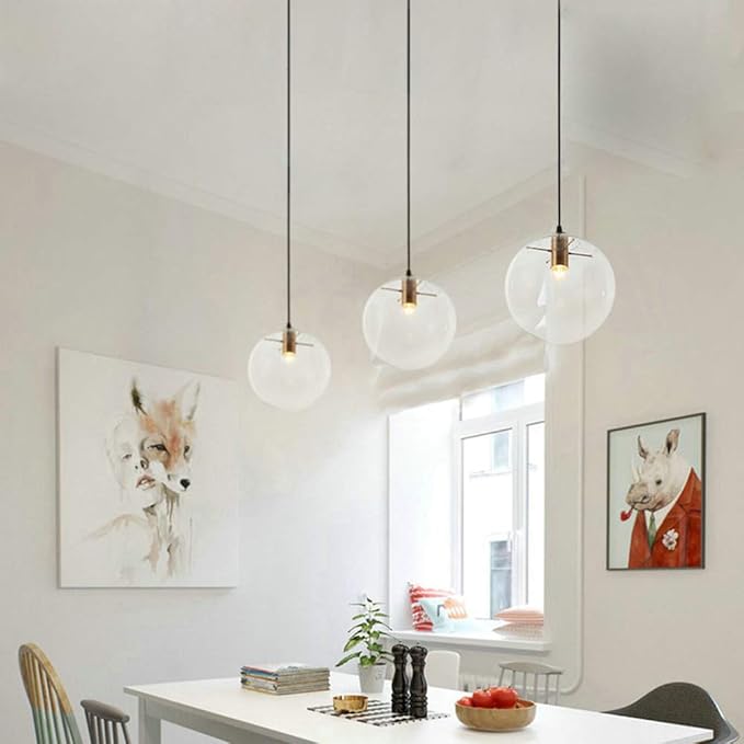 Spherical LED Clear Glass Hanging Light, Creative Single Pendant Light, Ceiling Light Base on E27 Gold Lamp Holder (20CM)