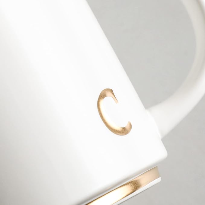 COLLECTIVE HOME - Monogram Ceramic Mugs, 15 oz Golden Initial Coffee Cups, Elegant Alphabet Tea Mugs, Elegant Personalized Mug with Gift Box, Luxurious Cups for Office and Home (c)