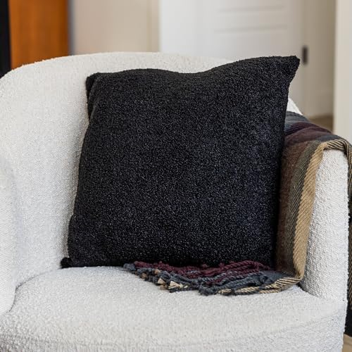 SAMIAH LUXE Black Teddy Boucle Pillow Covers 20x20 2pcs for Home Living Room Decor, Sherpa Textured Decorative Throw Pillow Covers for Boho Decor, Square Throw Cushion Euro Shams for Modern Farmhouse