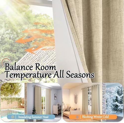 Lajode Short Blackout Curtains 45 Inch Length 2 Panels, Thermal Insulated Total Light Blocking Linen Window Curtains for Farmhouse Bedroom Basement, Bronze Grommet, Burlap, Each 52" Wide