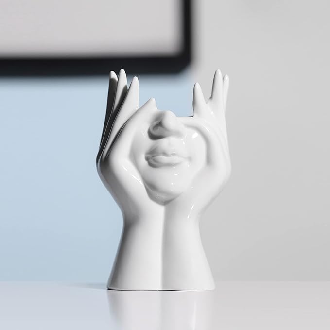 BrownLove Ceramic Face Vase White Flower Vase for Decor Female Form Face Vase Art Vase Modern Decorative Vase Centerpiece for Table Shelf Living Room Office Bedroom