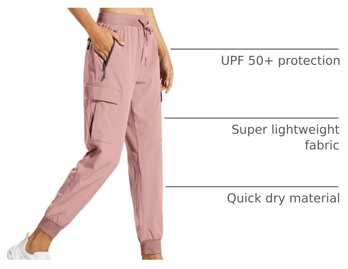 Libin Women's Cargo Joggers Lightweight Quick Dry Hiking Pants Athletic Lounge Casual Travel, Light Pink S