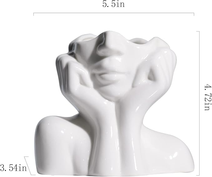 BrownLove Ceramic Face Vase White Flower Vase for Decor Female Form Face Vase Art Vase Modern Decorative Vase Centerpiece for Table Shelf Living Room Office Bedroom Small