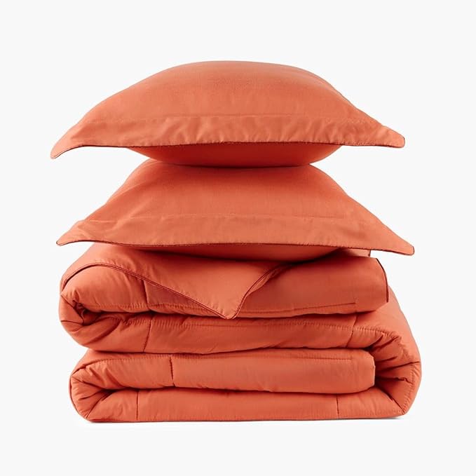 PeachSkinSheets Night Sweats: The Original 1500TC Soft Super Twin/XL Twin Oversized Comforter Set Pumpkin Spice
