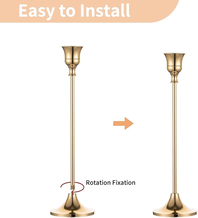 2 Sets(6 Pcs) Brass Gold Metal Taper Candle Holders Candlestick Holders, Vintage Modern Decorative Centerpiece Candlestick Holders for Table Mantel Wedding Housewarming Gift