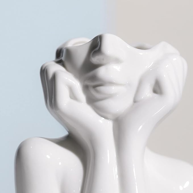 BrownLove Ceramic Face Vase White Flower Vase for Decor Female Form Face Vase Art Vase Modern Decorative Vase Centerpiece for Table Shelf Living Room Office Bedroom Small