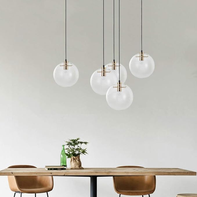 Spherical LED Clear Glass Hanging Light, Creative Single Pendant Light, Ceiling Light Base on E27 Gold Lamp Holder (20CM)