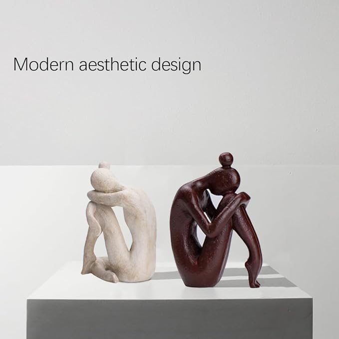 Decorative Bookends for Shelves, Unique Book Ends for Home Office Decor, Meditation Girl Statue Book Stopper for Bookshelf Decor, Modern Abstract Aesthetic Decoration White & Brown