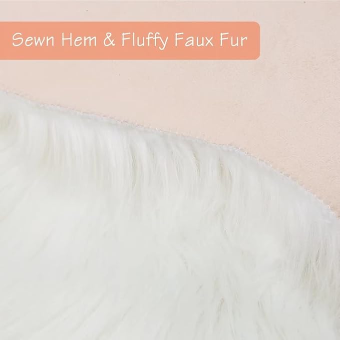 duduta White Faux Sheepskin Throw Rug 2x3 ft, Fluffy Shag Fur Chair Cover Small Bedside Dorm Rug Non Slip Washable