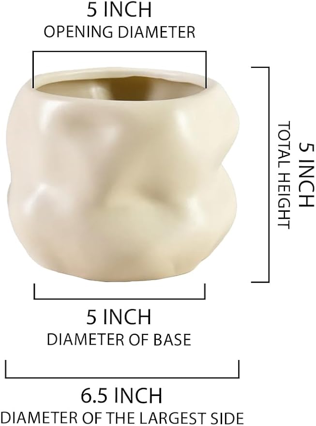 Serene Spaces Living Ceramic Sculptural Vase, Modern Organic Vase for Home, Event Decor, Table Centerpiece, or Gifting - Perfect for Fresh or Dried Flowers, 6.5" Diameter & 5" Tall, Pack of 12