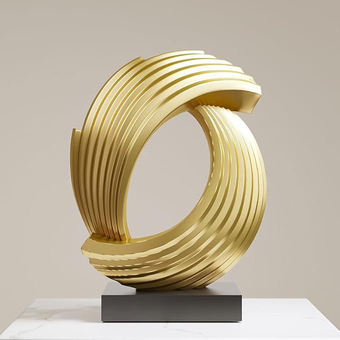 Golden Wave Resin Origami Statue Modern Abstract Home Decoration Emphasizes Abstract Office Desk Carving Table Family Bedroom Living Room Garden Office Golden Stripe Decoration (B)
