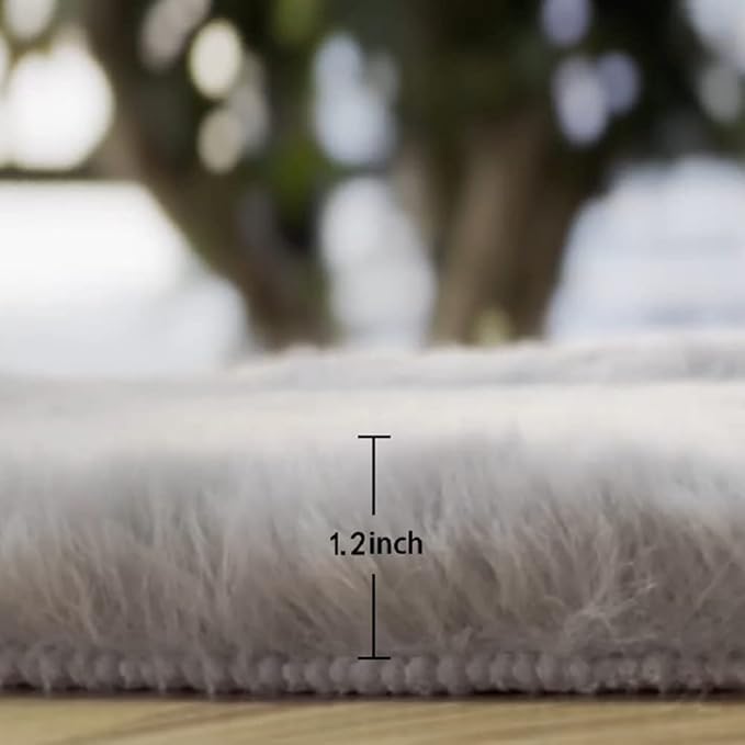 Grey Fluffy Faux Rabbit Washable Furry Fur Area Rugs for Bedroom Large Fuzzy Rug for Living Room Nursery Runner Rugs for Hallway 2x8 Rectangle Rug