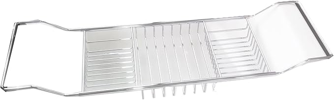 Stainless Steel Expandable Shower Bathtub Tray Over Tub Bath Caddy Expandable Bath Caddy for The Elegant Tub Chrome Polished (Silver)
