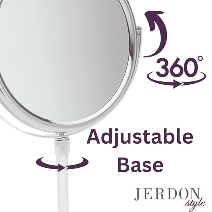JERDON Two-Sided Tabletop Makeup Vanity Mirror - 5X-1X Magnification & Swivel Design - 9-Inch Diameter Mirror with Adjustable Height - Polished Chrome Finish - Model JP4045C