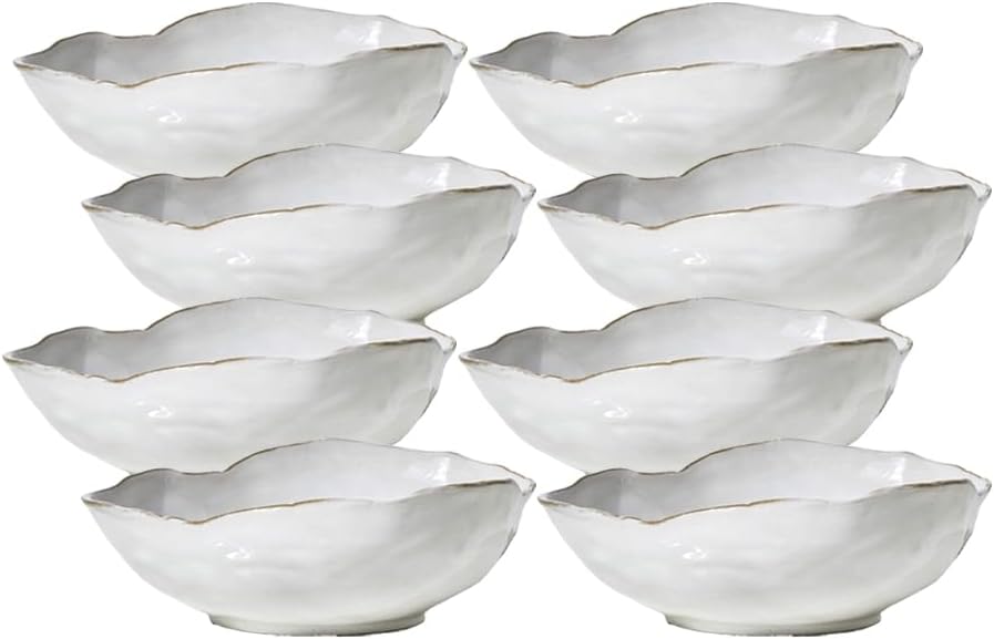 Serene Spaces Living Extra Large Free-Form Edge Glazed Ceramic Bowl - Fruit Basket, Dinnerware, Centerpiece for Weddings, Events, 10.5" Long, 8" Wide and 3.5" Tall, Pack of 8