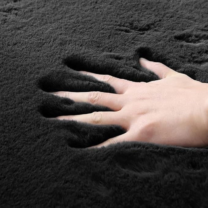 Black Shag Washable Fluffy Fur Area Rugs for Bedroom Living Room Faux Rabbit Fur Nursery Rug 2x6 Cute Shaped Rug Room Décor