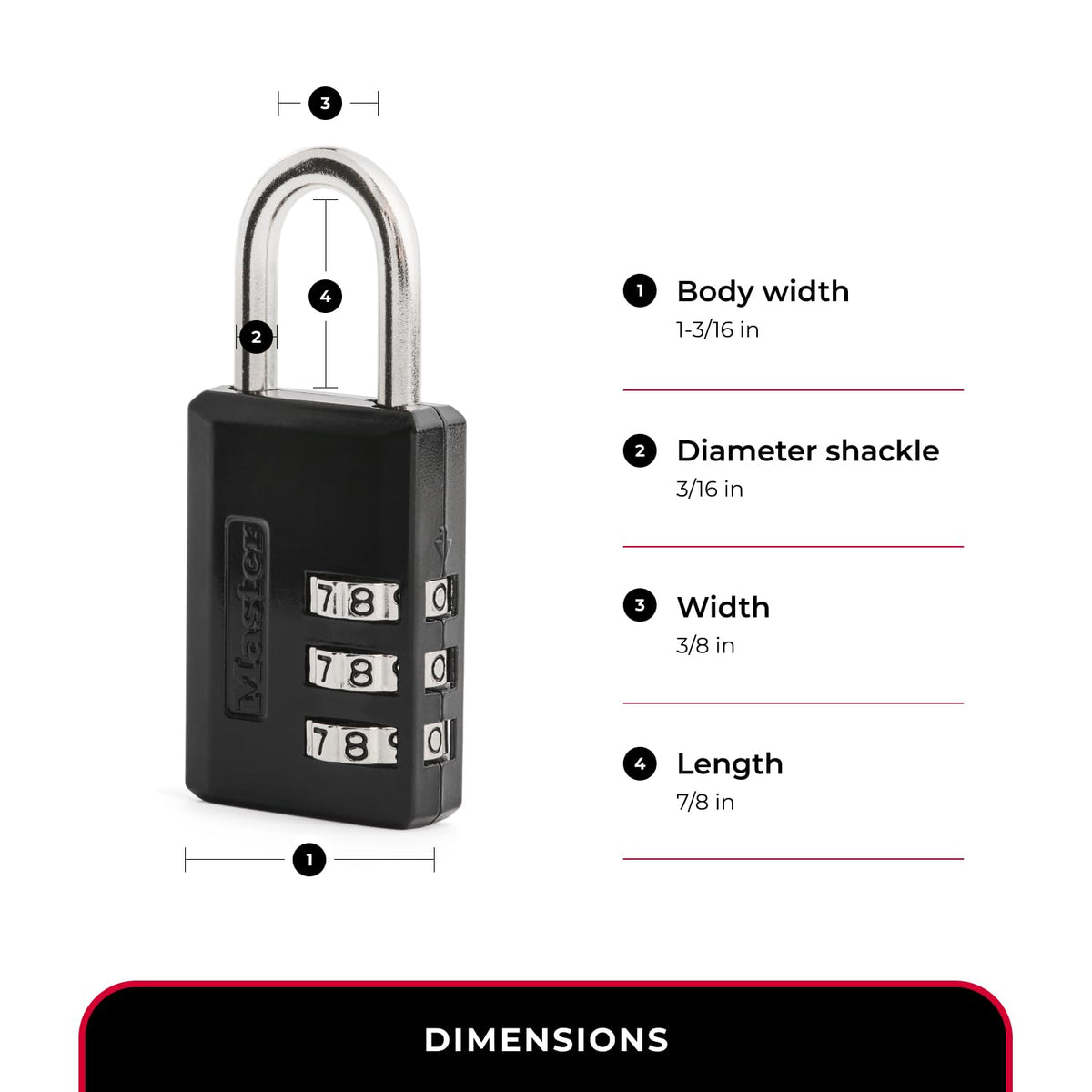 Master Lock Black Combination Padlock, Indoor Gym Locker Lock with Customizable 3-Digit Code for Luggage, Backpacks, Cabinets, 647BLKEC